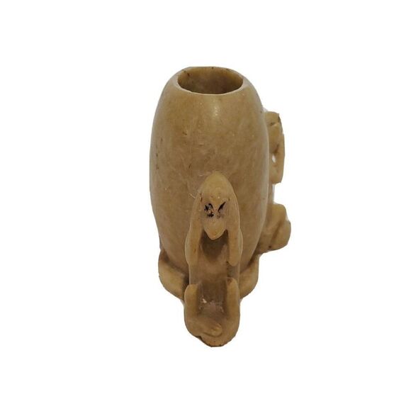 Vintage SoapStone Carved Vase See No Hear No Speak No Evil Monkeys Peeking 3" - Picture 5 of 7